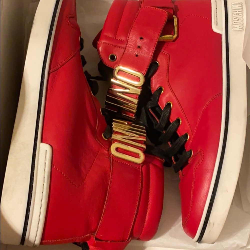 Authentic high top red Moschino sneakers